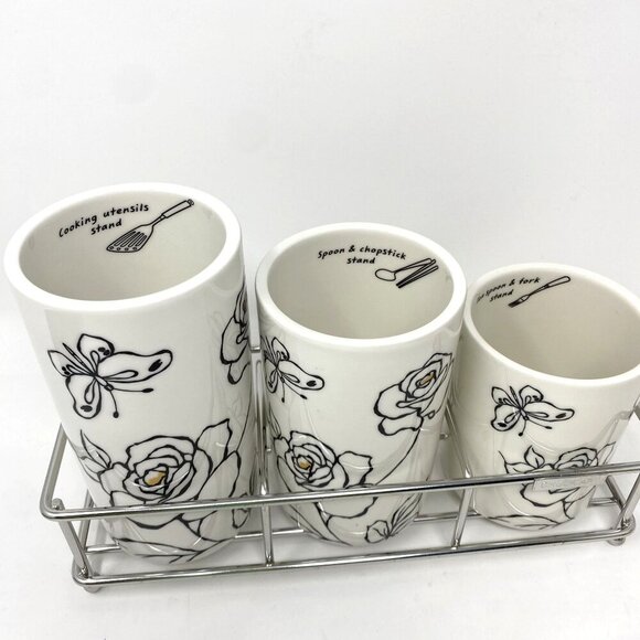 Chulkart Minceramics Korean Made Set of 3 Utensil Holders Silver Carryall NWT - Picture 2 of 12
